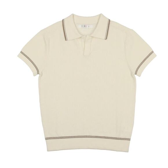 New Coco Blanc $80 Cream Polo Sweater Stitched Knit Cotton Shirt Top Boy Sz 3 - Picture 1 of 4
